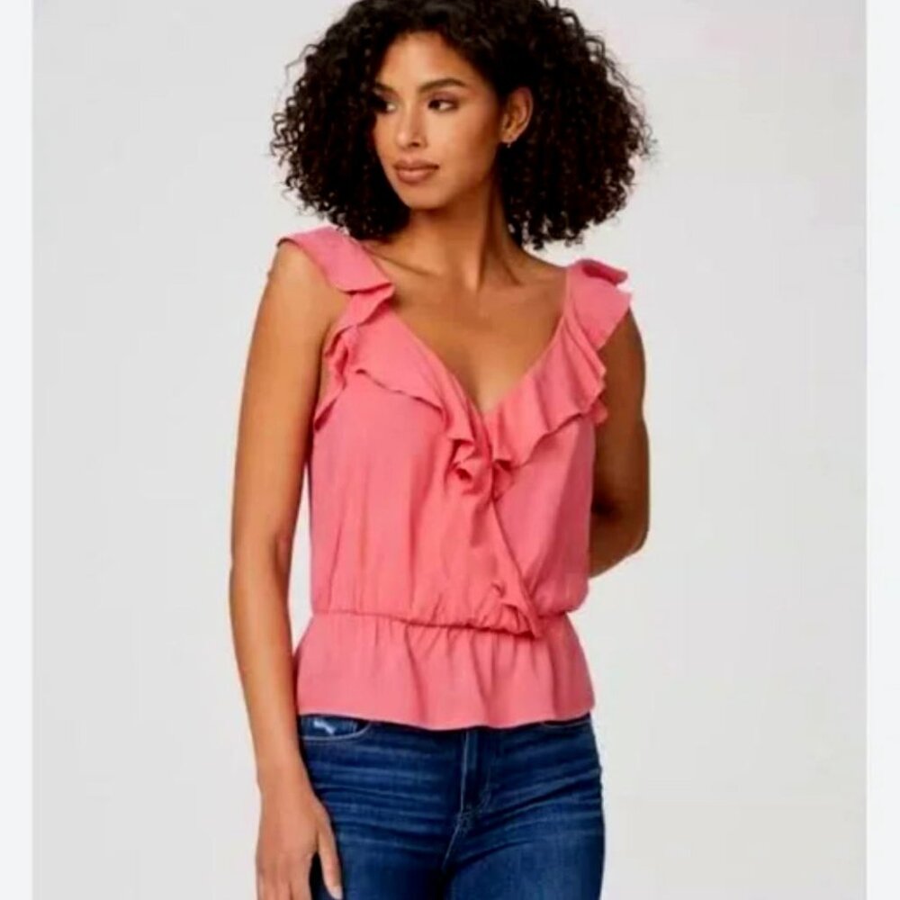 Paige | "Fenna" Sleeveless Pink Ruffle V-Neck Blouse Tank Top | Size XS
